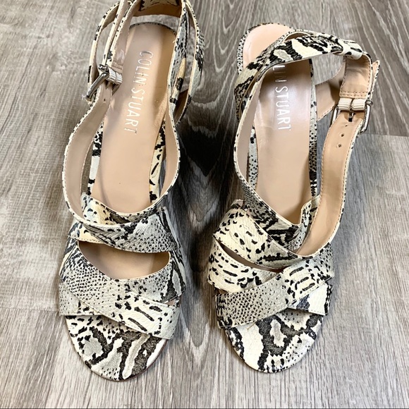 Colin Stuart Leather Snake Print Strappy Sandals - Picture 3 of 7